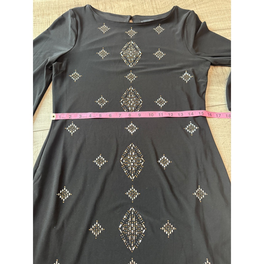 White House Black Market Black Studded Sheath Dress Petite Small SP Bell Sleeve - Picture 6 of 9